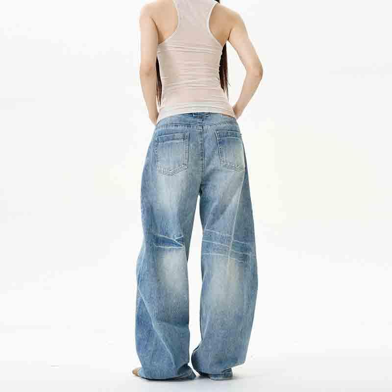 Unisex Retro Bamboo Striped Curved Knife Pants, Loose Casual Denim Wide Leg Pants, Couple Pants3