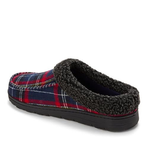 Dearfoams Men's Brendan Microsuede Moc Toe Clog with Whipstitch, Blue Plaid, 9-10