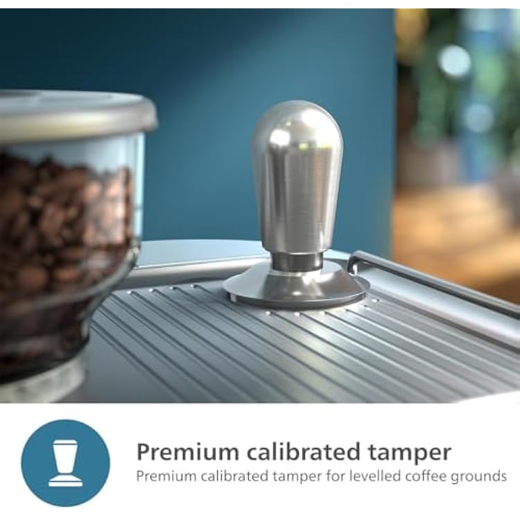 Philips Barista Brew Semi Automatic Espresso Machine - Single & Double Espresso,Americano, 250g Bean Container+Grinder+Milk Jug with temperature indicator,Calibrated Tamping,Metal Silver (PSA3218/01)