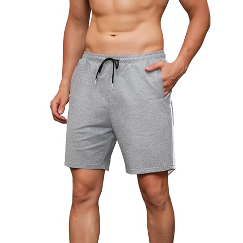 Short de Sport Homme Coton Pantalon Court, Bermudas Shorts d'entraînement de Jogging Fitness Training Tennis Yoga Joggers D'été (Gris Clair, M)