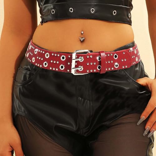 Grommet Leather Belts PU Leather Black Belt for Women Double Holes Belt for Men2