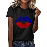 Turtleneck Juniors Independence Day Shirt Women Graphic T Shirts for Women Top Crewneck Short Sleeve Lip Print Top Short Black