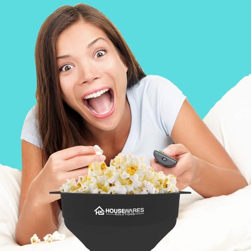 Image of Collapsible Silicone Microwave Hot Air Popcorn Popper Bowl With Lid and Handles (Black)