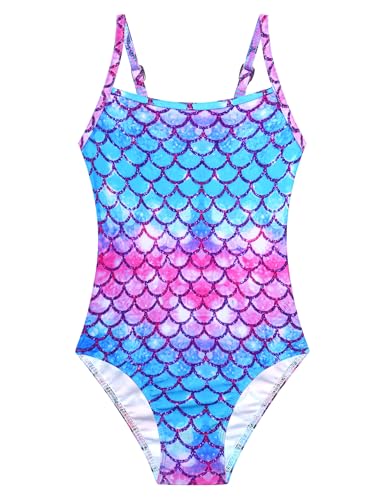 Image of Gnainach Girls One Piece Swimsuits Size 4t 5t Multicolor Scale Bathing Suits UPF 50+ Sleeveless Swimming Suit for Kids Holiday