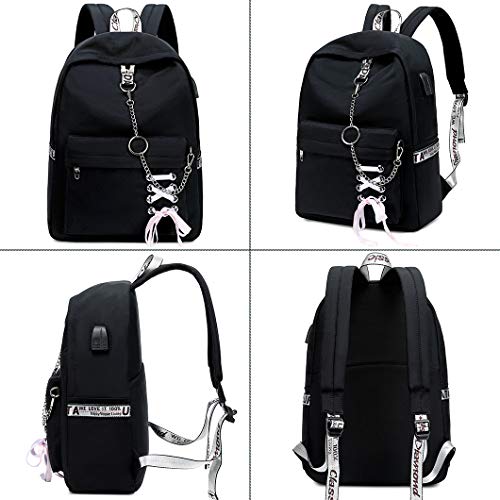 Hey Yoo Backpacks for Girls Backpack for School Bag Bookbag Aesthetic Cute School Backpack for Girls Teens (Black)2
