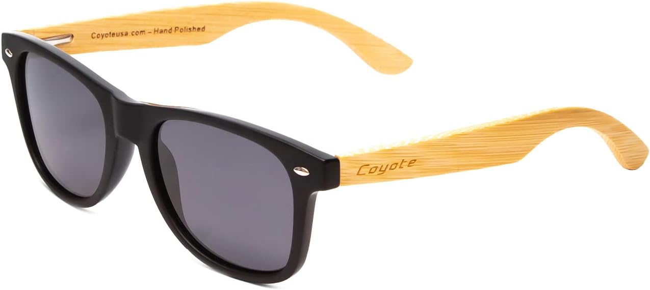 Coyote Eyewear Woodie Polarized Sunglasses | Natural Wood Temples | Unisex Design | Included Storage Bag