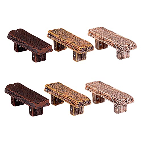 FONDOTIN 6pezzi Mini Sgabelli Decorativi Resina Stile Imitato Legno Accessori Per Micro Paesaggio Per Decorazioni Di Casa e Giardini Fai Da Te