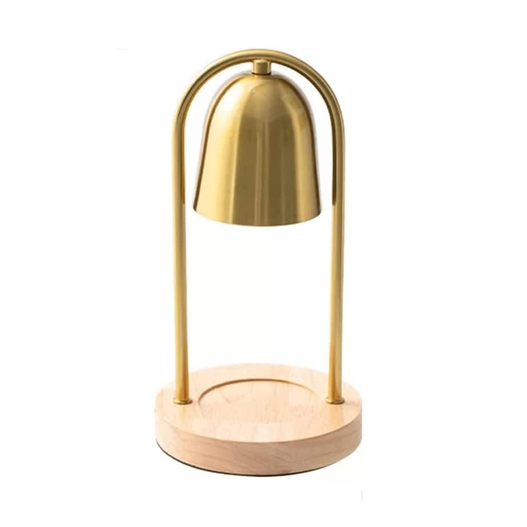 NOBRIM Riscaldatore di Candele Lampada a Candela con Base in Quercia Lampada da Tavolo profumata con Paralume in Rame Scaldacandele Elettrico per Sala da Pranzo Coffee Shop Comodino Interno