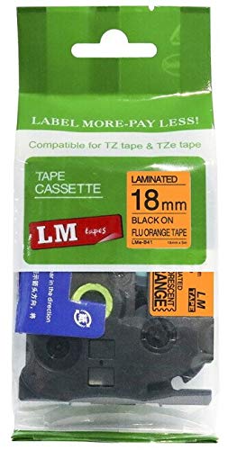LM Tapes - Premium 3/4" (18mm) Black on Bright Orange Compatible TZe P-Touch Tape for Brother PT-1890, PT1890 Label Maker with Free Tape Guide