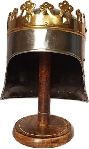 Medieval King Richard Lionheart Two-Tone Crown Helmet | Knight Armor Replica for Reenactment, Cosplay, SCA, LARP | Silver Adult Display Helmet