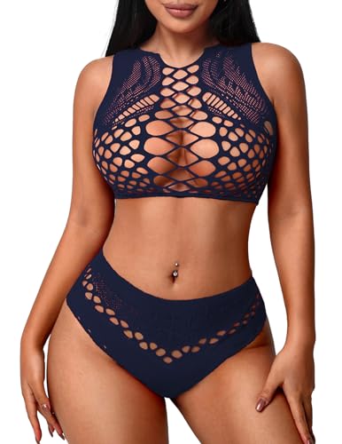 Image of Avidlove Womens Fishnet Lingerie for Women Sexy Two Piece Lingerie Set Stripper Outfit
