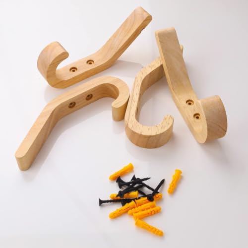 Miniatura 4 de Wjuan Ganchos Percheros De Madera, 4 Piezas 155 Mm J Forma, Percheros, Gancho De Pared Para Toallas Mejorado, Roble De Grado A, Superficie Pulida A Mano, Adecuado Para Cocina Y Dormitorio