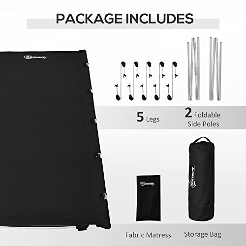 Outsunny Lightweight Camping Bed, Aluminium Portable Camp Cot Sleeping Bed w/Strong Support 150kg and Carry Bag for Outdoor Overnighter Camping, Hiking, Travel, RV, Black - Image 6