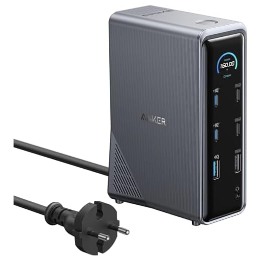 Anker Prime Replicador de Puertos 160W, 14 Puertos con Salida Máx. de 160W, Transferencia de Datos 10 Gbps,Interfaz Inteligente en Tiempo Real,Audio y Ethernet,Pantalla Dual 4K para MacBook Dell Móvil