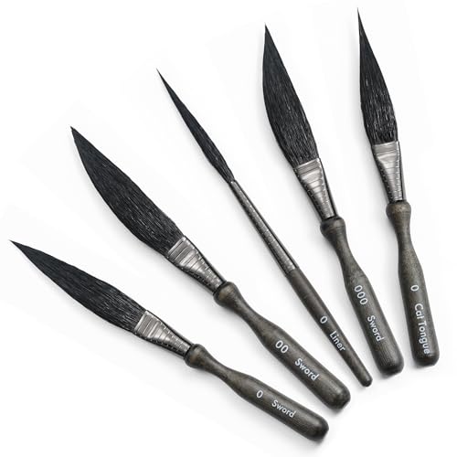 ARTIFY 5-Piece Pinstriping Brush Set, Mixed Squirrel & Goat Hair, Professional Detail Script Liner, Scroll, Sword, Dagger, Striper for Lettering & Detailing