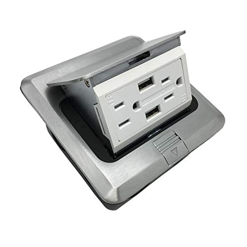 Pop Up Floor Box Countertop Box w/15A with 2 USB Charging Ports Receptacle- Brushed-Stainless Finish