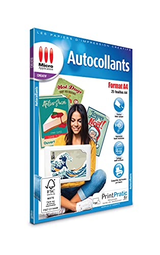 Papier Autocollant Imprimante -25 Feuilles Adhésif...