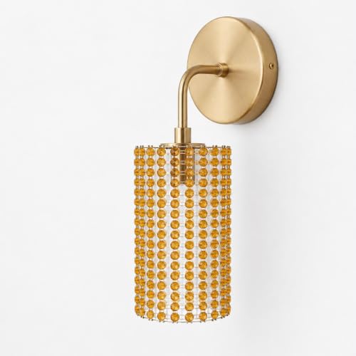 Image of Antique Modern Single Golden Brass Wall Light with Golden Crystal Acrylic Glass Shade Hanging Sconce Lamps Design for Bedroom Living Room Bathroom Bedside Vanity Hall Home Decor Hotel Bar