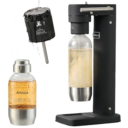 Airosia 304 Stainless Steel Sparkling Water Maker -Carbonates Any Drink Soda Maker, Carbonator Machine with BPA Free Bottles(1L+0.5L) (CO2 Carbonator NOT Included) Black