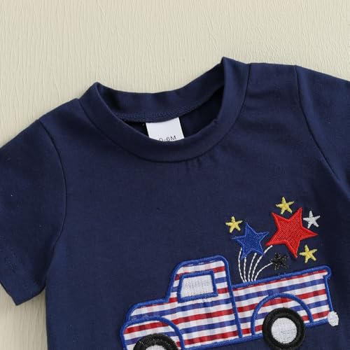 Image of 4th Of July Toddler Boy Outfit Popsicle American Flag T-Shirt and Gingham Plaid Shorts Set Independence Day Clothes