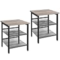 VASAGLE Tavolini a Lato Divano, Set di 2 Tavoli con Ripiani a Rete Regolabili, Stile Industriale, per Soggiorno, Camera da Letto, Corridoio, Ufficio, Greige e Nero LET024B02