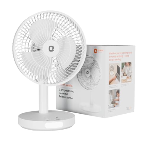 Orient Electric Vento Rechargeable Table Fan | 2000 RPM High Speed Airflow | USB Type-C Charging | 3 Speed Control | 60° Tilt Adjustable | Portable Desk Fan with LED Light for Home, Office & Study