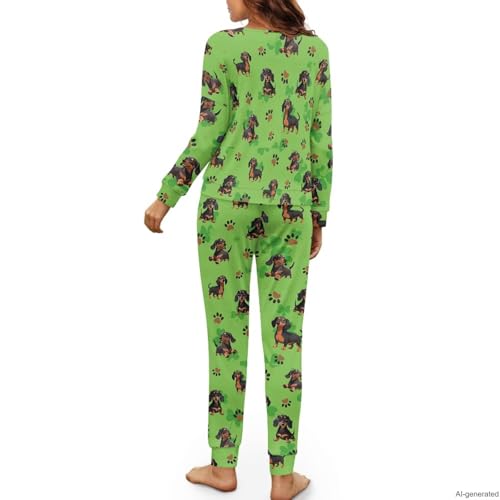 Image of Women's 2 Piece Printed Pajama Set Long Sleeve Sleepwear Set with Long Pants Casual Lounge Sets with Pocket