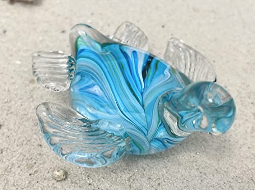 Top Brass 4" Glass Sea Turtle Figurine - Blue Swirl Nautical Ocean Beach Coatal Art Sculpture - Collectible, Home Decor, Paperweight, Aquarium Sea Animal Ornament #TOP6