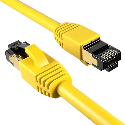 Image of Cables Direct Online Cat8 Yellow 0.5FT SFTP Ethernet Patch Cable 40Gbps 2000Mhz Connection 26AWG Shielded Copper RJ45 Connectors for Modems, Routers, Networks