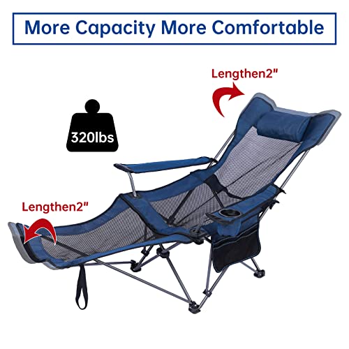 Mycoqu Camping Lounge Chair, Oversized Folding Reclining Camping Chair, Portable Recliner With Footrest, Carry Bag And Cup Holder, 320 Ibs Weight Capacity(Blue) #TOP4