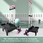 Backpack Trolley Wheeled Cart- Foldable Aluminium Alloy Hand Truck with 6 Wheels and Luggage Strap for Backpacks and Travel Luggage (Pink-L03)