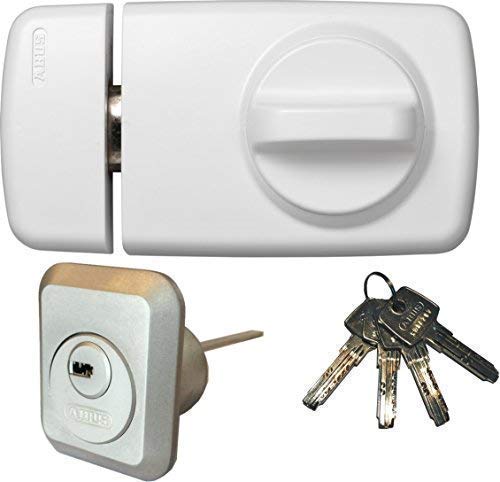 ABUS Tür-Zusatzschloss 7010 W weiß, EC550, Kastenschloss mit Drehknauf, mit 4 Schlüssel, Ausführung EK (Metallausführung)