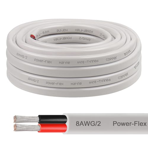 8 Gauge Marine Wire 5FT 8 AWG Tinned Copper Oxygen-Free Boat Cable Duplex Waterproof & Corrosion Resistant for Automotive RV Solar LED Outdoor Use