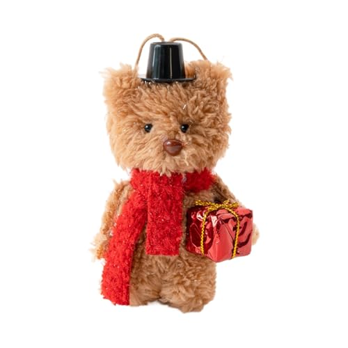 Plush Bear Pendant with Santa Hat Soft Stuffed Toy Christmas Tree Decoration