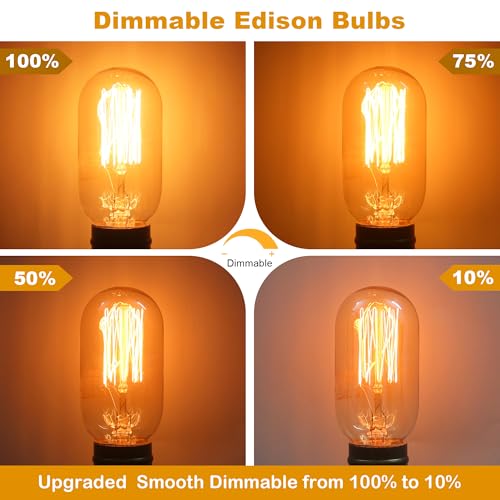 YUNRRD Vintage Edison Light Bulbs,40W T45 E27 Dimmable Edison Screw Bulb,Incandescent Light Bulbs,Warm White 2700K E27 Decorative Bulb Retro Amber Filament Screw Lamp,220-240V,Pack of 4 - Image 3