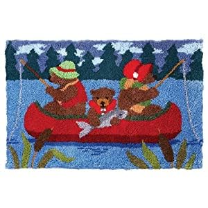 Latch Hook Kit for Adults & Kids Complete DIY Rug Making Craft Kits with Yarn & Canvas and Crochet Needle, Adult Craft Kits for Women, Relaxing Home Art Project - Little Bear Fishing 50x38CM