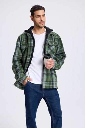 Image of TanBridge Men's Cotton Plaid Shirts Jacket Full Zip Fleece Flannel Sherpa Lined Hoodies Heavyweight Hoodies Jacket for Men