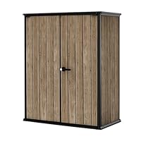 Keter Signature 1400L High Store Outdoor Storage Cabinet – Ashwood Brown | Vertical Shed with Shelves | Weatherproof Resin with Wood-Effect Finish | Lockable Double Doors