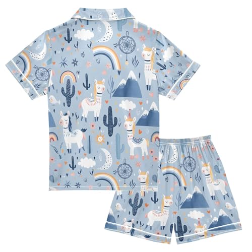 ALAZA Alpaca Llama Cactus Rainbow Mountain Pajamas Satin Pajama Set Short Sleeve Button Down Sleepwear2