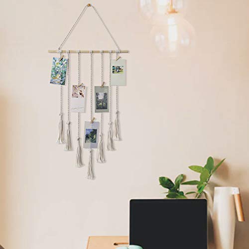 Flexzion Photo Hanger Display Macrame Wall Hanging Pictures With String Boho Hippie Home Decor For Kitchen Bedroom Living Room Entryway Instax Polaroid Gallery Accessories W/ 25X Wooden Clips #TOP4