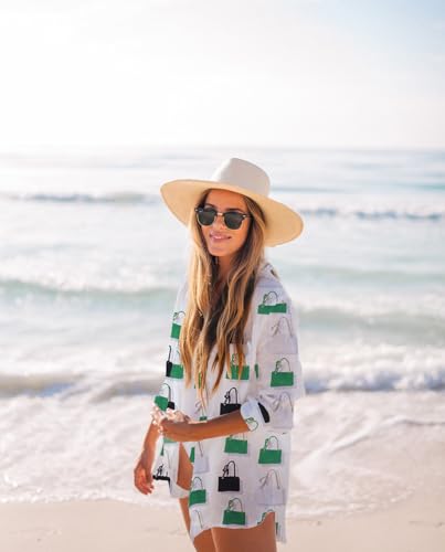Image of Zoye Chen Women's Bikini Swimsuit Cover Up Button Down V Neck Shirts Long Sleeve Blouse Beachwear Bathing Suit