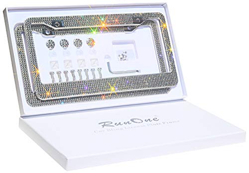 Rhinestone License Plate Frame,2 Pack Luxury Sparkling Gray Diamond License Plate Frames For Women,Iridescent Crystal Licenses Plate Frame Gray Bling Glitter Screws & Installation Tool Set (Gray) #TOP11