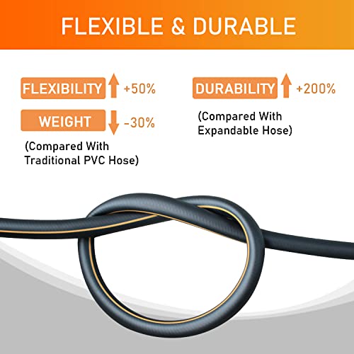 Dayistools Heavy Duty Hybrid Garden Hose 100 Ft, Flexible Kink Resistant Water Hose 5/8 In X 100Ft, Lightweight, Super Durable, All-Weather, Burst 600 Psi, 3/4 In Solid Brass Fittings, Black Orange #TOP3