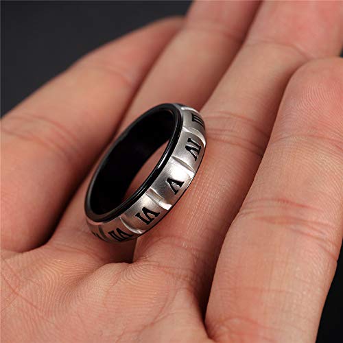 Image of PAURO Unisex Stainless Steel Roman Numerals Spin Worry Ring for Anxiety