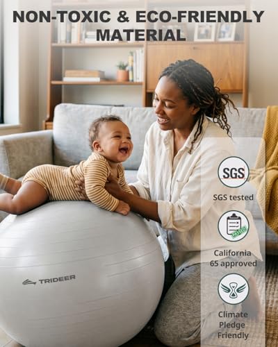 Image of Trideer Yoga Ball for Exercise, Pilates, Core & Balance Training, Stability Ball for Pregnancy & Birthing Prep, Physical Therapy, Daily Stretching, Office Chair for Active Sitting, Quick Pump Included