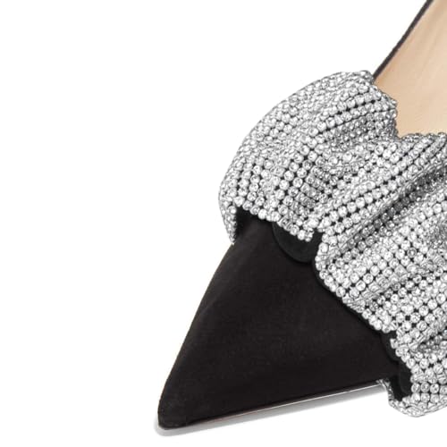 YDN Women's Sexy Pointy Toe Slip On Pumps Low Kitten Heels with Rhinestone Studded Strap Party Prom Dress Lady Girls Shoes Size 4-16 US4