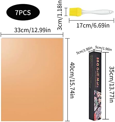 Grill Baking Mat,5Pcs Copper BBQ Mat with Silicone Brush,Reusable Non-Stick Cooking Barbecue Sheets for Barbecue Gas Charcoal Oven Grills