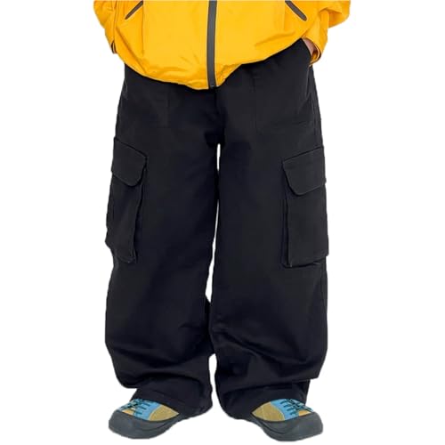 Boys Baggy Cargo Pants Casual Loose Fit Parachute Pant, Wide Leg Pants with Multi Pockets 3-13 Years