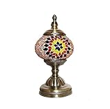  Orientalische Marokkanische Lampe Mosaik Glaslampe Vintage für Schlafzimmer Nachttischlampe Bronze Basis (Braun)