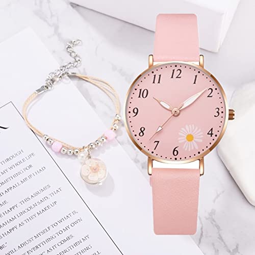 Reloj para niña Relojes para Mujer Conjunto de Pulsera Reloj Reloj de Pulsera de Cuarzo de Cuero Casual Reloj Regalos Relojes para niñas (Color : Pink)